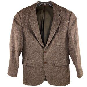 Vintage Mens Brown Wool Tweed Blazer Jacket 2-Button Classic Fit Retro Style 42R